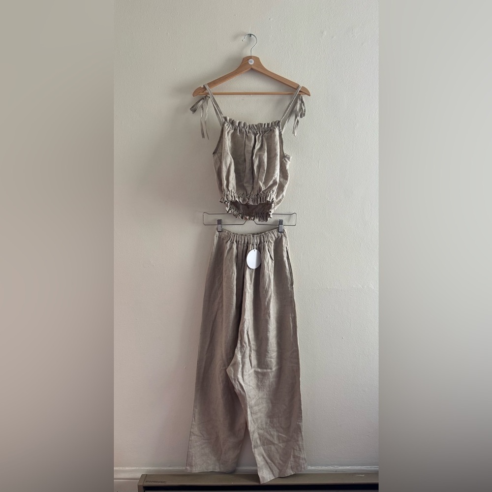 NWT Myrah Penaloza Mona linen two piece set harem crop top beige o/s - Picture 7 of 10